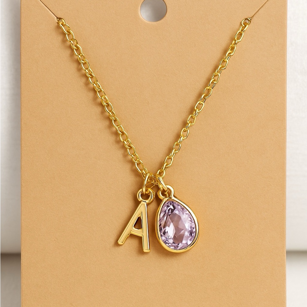 Gold Initial Necklace with Birthstone - CUSTOM MADE!! Can do any initial/stone!